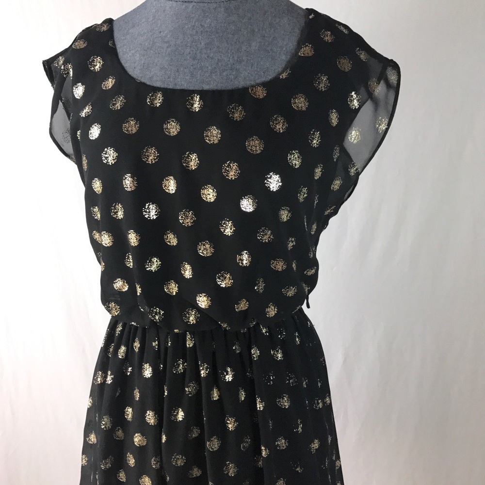 A. Byer Black & Gold Glitter Polkadot Skater Dress